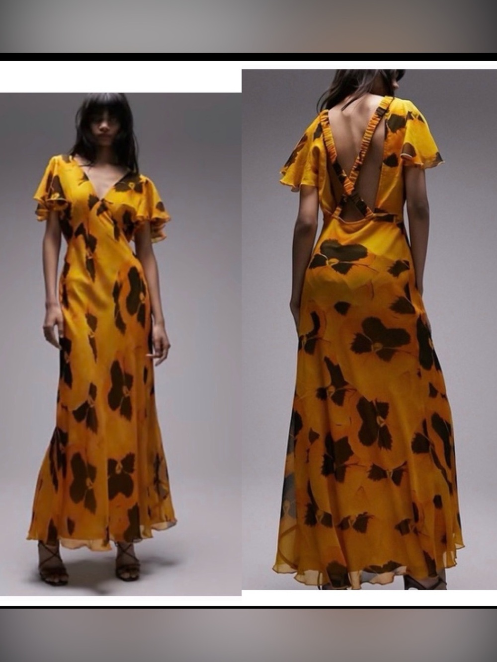 Topshop printed V-neck flutter sleeve floral maxi dress